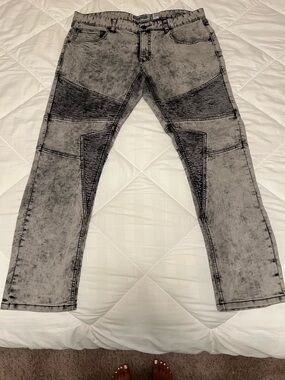 INC International Concepts Men's Gray Black Washed Moto Jeans